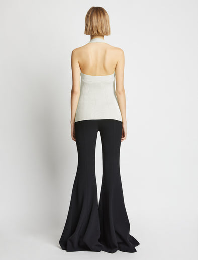 Back image of model wearing Viscose Knit Halter Top in off white