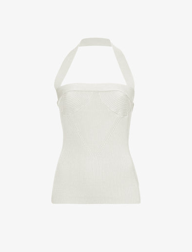 Flat image of Viscose Knit Halter Top in off white