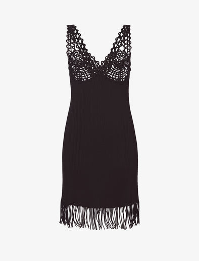 Flat image of Embroidered Viscose Knit Dress in black