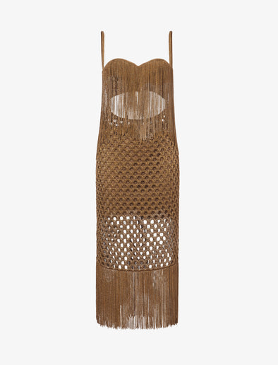 Flat image of Lacquered Knit Dress in tobacco