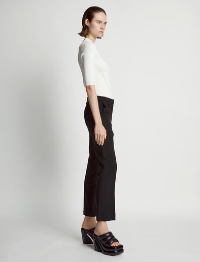 Side image of model wearing Viscose Suiting Straight Pants in black