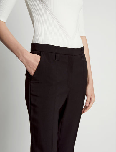 Detail image of model wearing Viscose Suiting Straight Pants in black