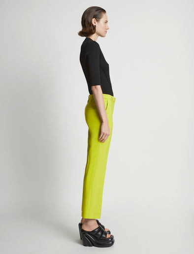 Side image of model wearing Viscose Suiting Straight Pants in sulphur