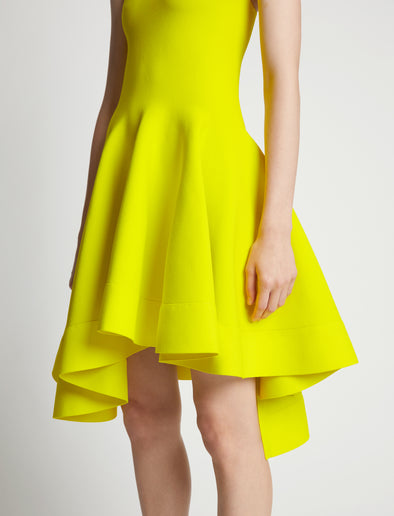 Detail image of model wearing Sculpted Knit Dress in citron