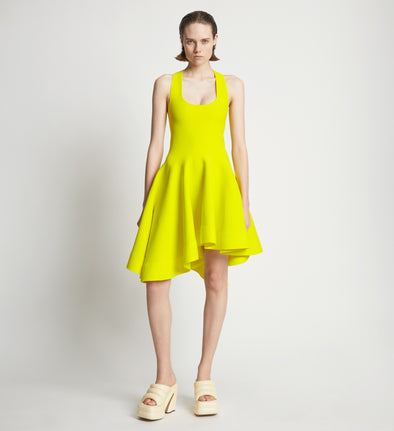 Front image of model wearing Sculpted Knit Dress in citron