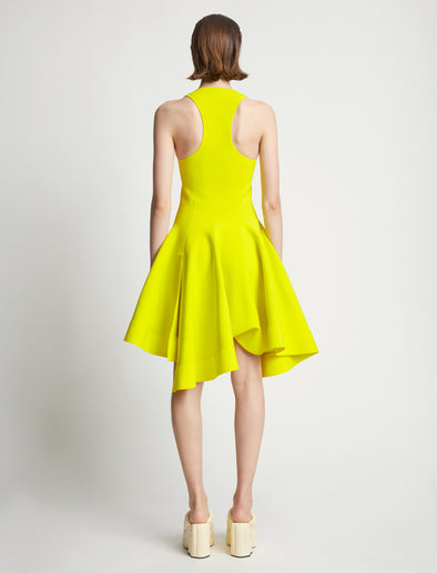 Back image of model wearing Sculpted Knit Dress in citron