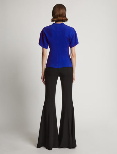 Back image of model wearing Eco Cotton Waisted T-Shirt in cobalt