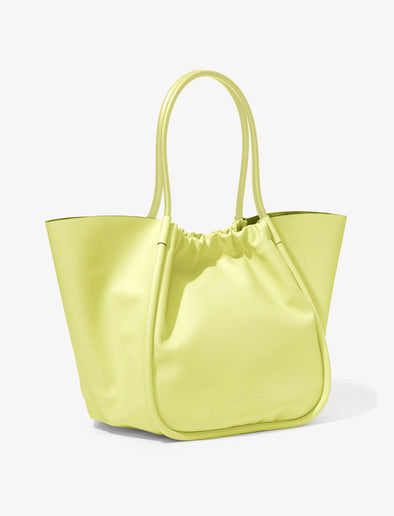 Side image of XL Ruched Tote in LEMONGRASS