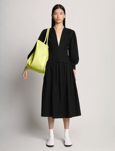 Image of model wearing XL Ruched Tote in LEMONGRASS