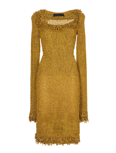 Flat image of Embroidered Crochet Dress in gold