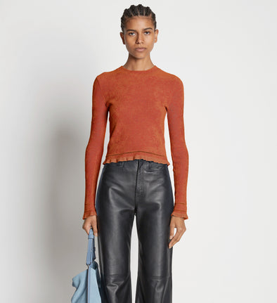 Cropped front image of model wearing Cropped Turtleneck Chenille Sweater in rose