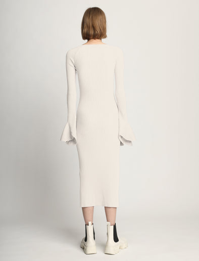 Back image of model wearing Fluted Rib Knit Dress in ivory