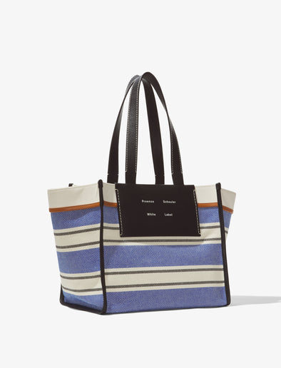 Side image of Large Morris Stripe Canvas Tote in BLACK/WHITE/COBALT