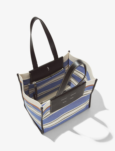 Interior image of Large Morris Stripe Canvas Tote in BLACK/WHITE/COBALT