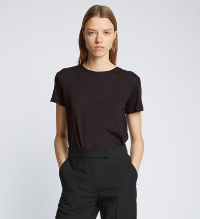 Front cropped image of model wearing Short Sleeve T-Shirt in BLACK