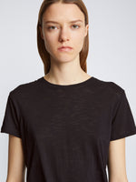 Detail image of model wearing Short Sleeve T-Shirt in BLACK