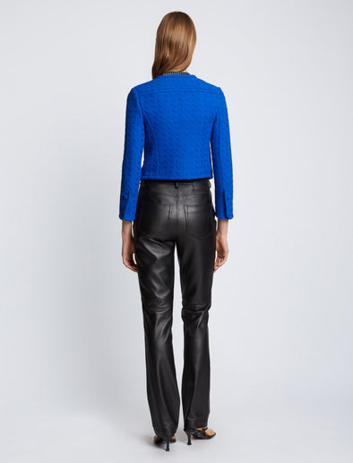 Back full length image of model wearing Tweed Cropped Jacket in ROYAL BLUE