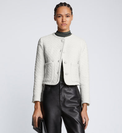 Front cropped image of model wearing Tweed Cropped Jacket in OFF WHITE