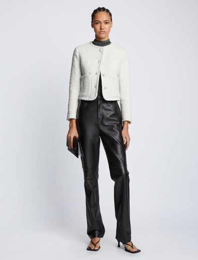 Front full length image of model wearing Tweed Cropped Jacket in OFF WHITE