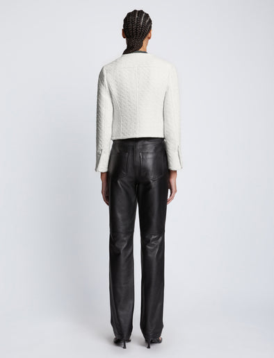 Back full length image of model wearing Tweed Cropped Jacket in OFF WHITE