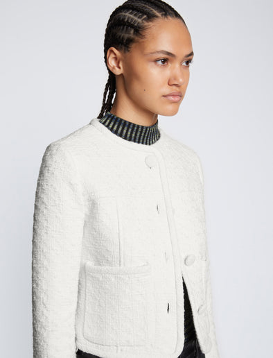 Detail image of model wearing Tweed Cropped Jacket in OFF WHITE