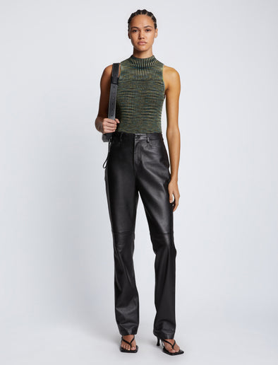 Front full length image of model wearing Space Dye Rib Knit Tank Top in NAVY/LIME/BLACK