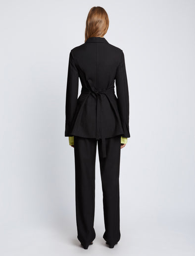 Back full length image of model wearing Drapey Suiting Jacket in BLACK