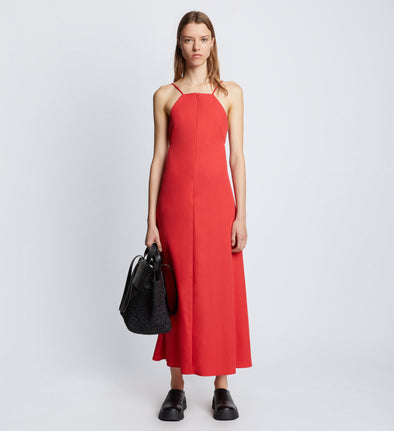 Front full length image of model wearing Drapey Suiting Cut Out Dress in CHERRY