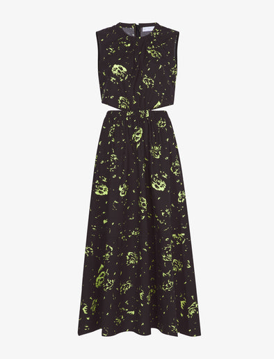 Flat image of Poplin Cut Out Midi Dress in BLACK/LIME