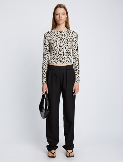 Front full length image of model wearing Animal Jacquard Cardigan in BEIGE/BLACK