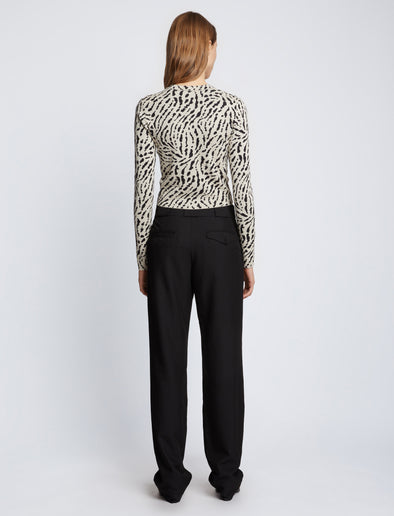 Back full length image of model wearing Animal Jacquard Cardigan in BEIGE/BLACK