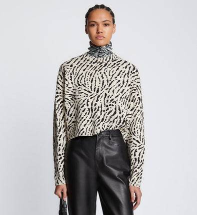 Front cropped image of model wearing Animal Jacquard Sweater in BEIGE/BLACK