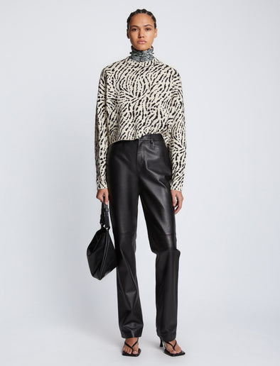 Front full length image of model wearing Animal Jacquard Sweater in BEIGE/BLACK