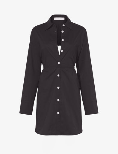 Still Life image of Soft Poplin Button Down Shirt Dress in BLACK