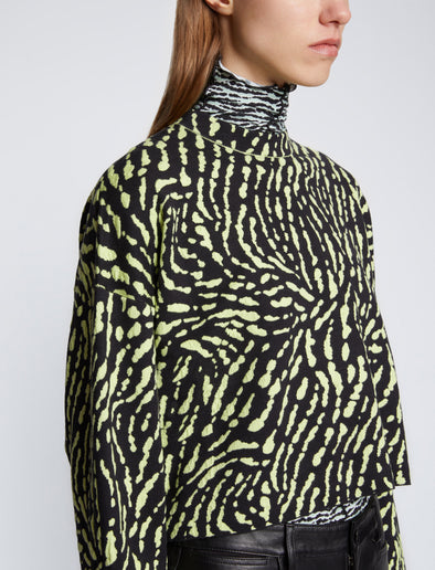 Detail image of model wearing Animal Jacquard Sweater in BLACK/LIME