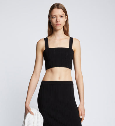 Front cropped image of model wearing Pointelle Rib Bralette in BLACK