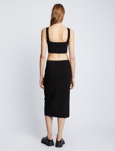 Back full length image of model wearing Pointelle Rib Bralette in BLACK