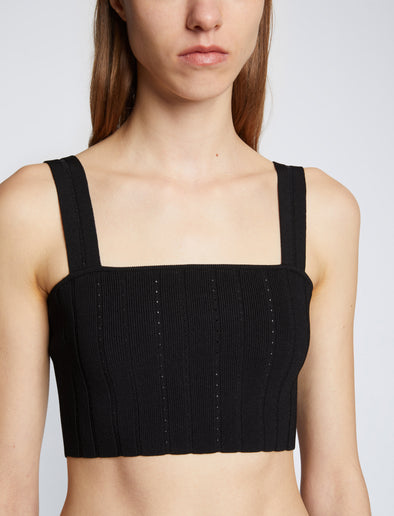 Detail image of model wearing Pointelle Rib Bralette in BLACK