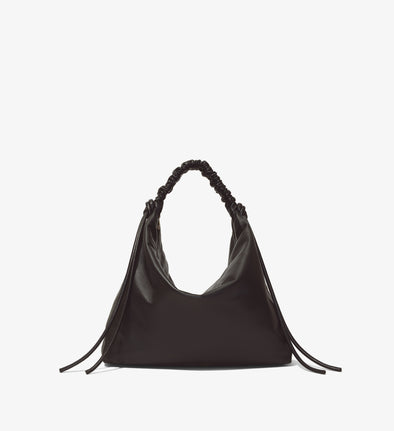 Front image of Large Drawstring Shoulder Bag in BLACK