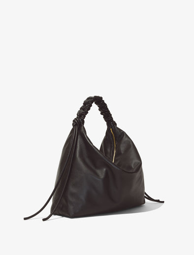 Side image of Large Drawstring Shoulder Bag in BLACK