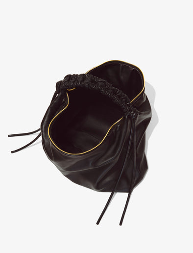 Interior image of Large Drawstring Shoulder Bag in BLACK