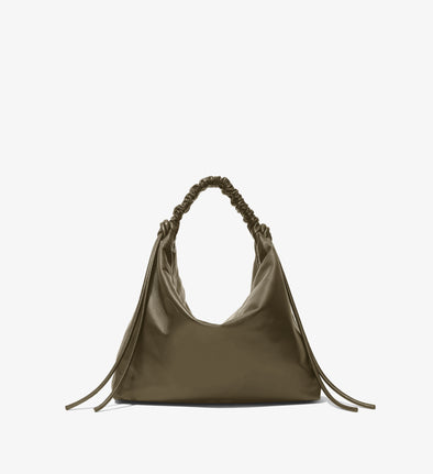 Front image of Large Drawstring Shoulder Bag in OLIVE