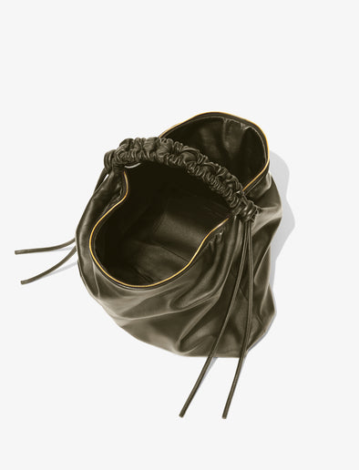 Interior image of Large Drawstring Shoulder Bag in OLIVE