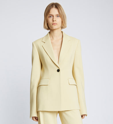 Front cropped image of model wearing Viscose Suiting Jacket in PARCHMENT