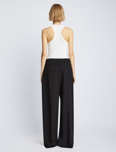 Back full length image of model wearing Matte Viscose Crepe Pants in BLACK