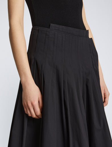 Detail image of model in Eco Poplin Wrap Skirt in black