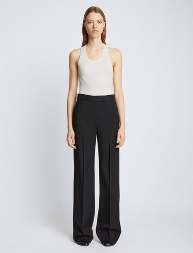 Front full length image of model wearing Matte Viscose Rib Knit Tank in WHITE