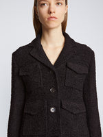 Detail image of model wearing Bi-Stretch Tweed Jacket in BLACK