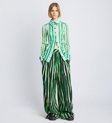 Front full length image of model wearing Painted Stripe Pants in FATIGUE MULTI