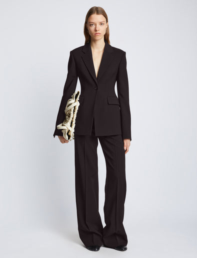 Front full length image of model wearing Viscose Suiting Jacket in BLACK